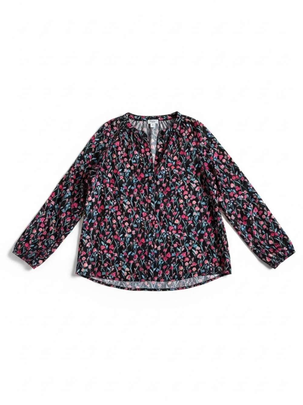 J. Crew Floral Boho Peasant Blouse Black Long Sleeve Lightweight Summer Top M